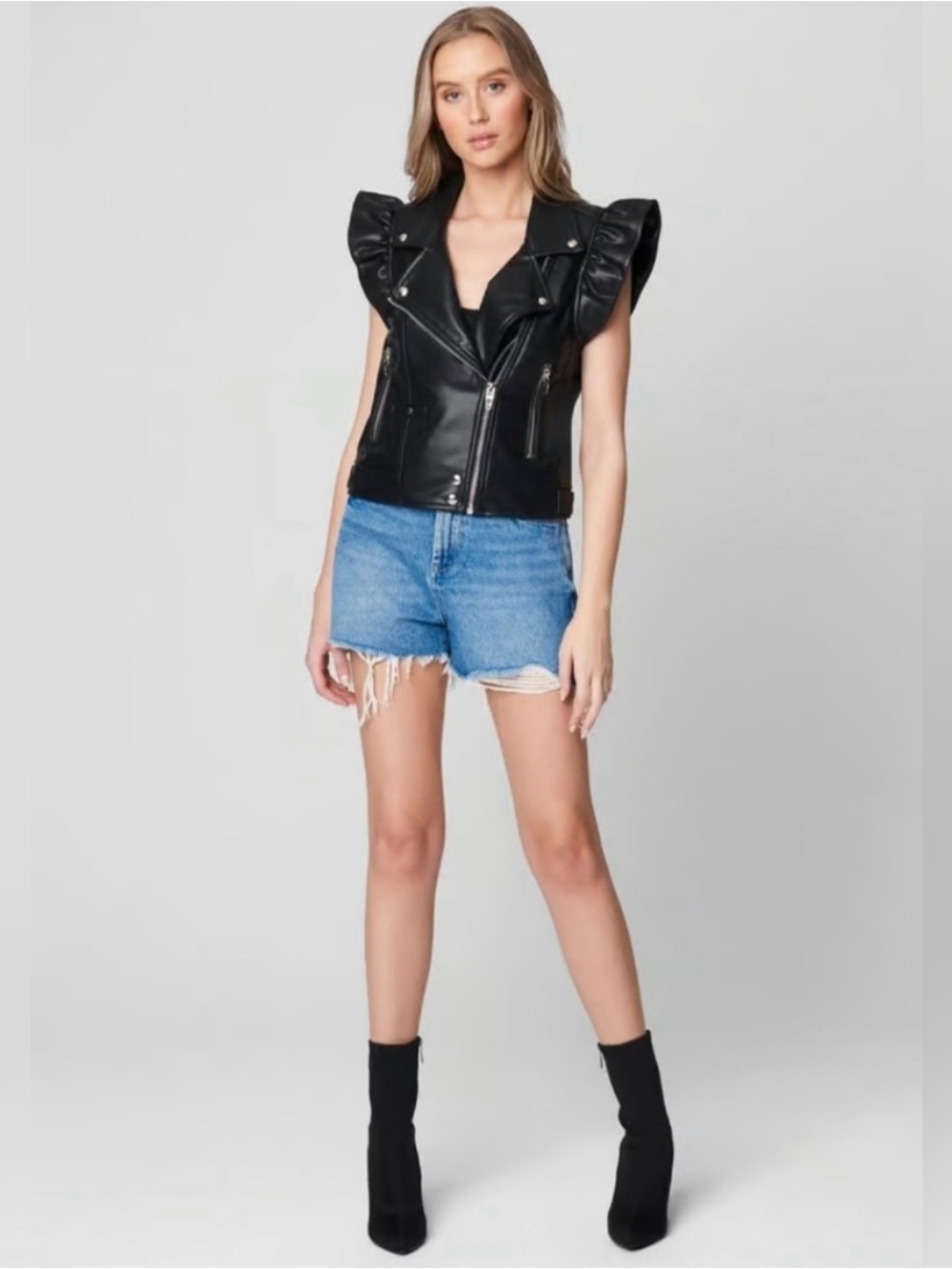 Blank NYC Black Faux Leather Moto Vest with Silver Hardware